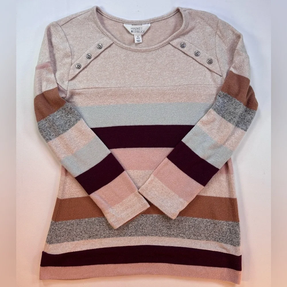 Market & Spruce Women’s Striped Sweater Button Detail Size Petite XS - Picture 1 of 6